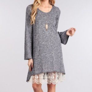Caren's Rib Knit A-line Dress - Navy